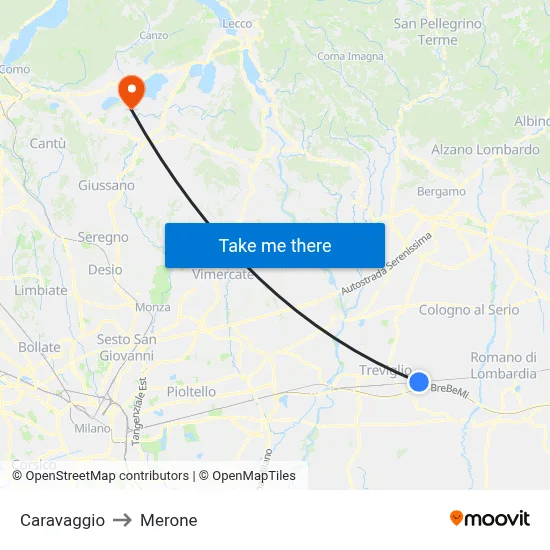 Caravaggio to Merone map