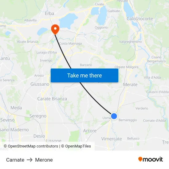 Carnate to Merone map