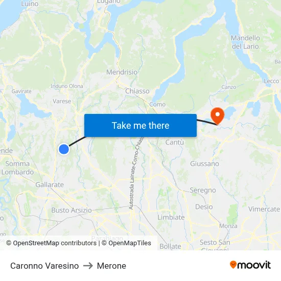 Caronno Varesino to Merone map