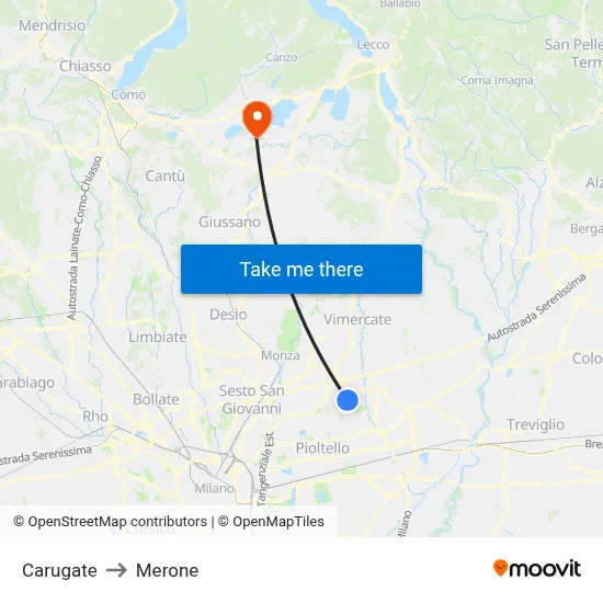 Carugate to Merone map