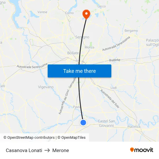 Casanova Lonati to Merone map