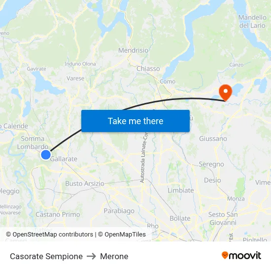 Casorate Sempione to Merone map
