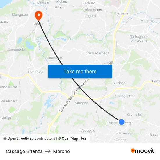 Cassago Brianza to Merone map
