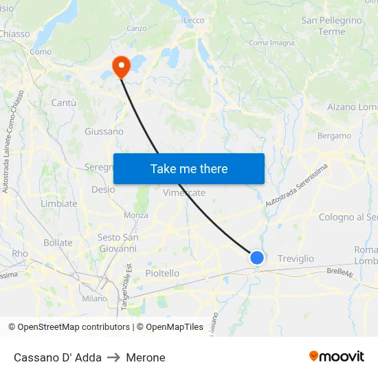Cassano D' Adda to Merone map