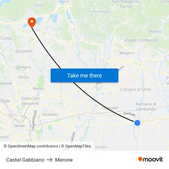 Castel Gabbiano to Merone map