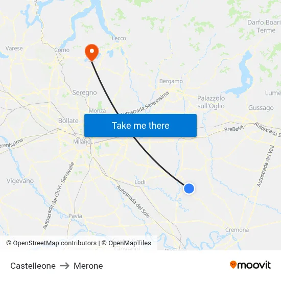Castelleone to Merone map