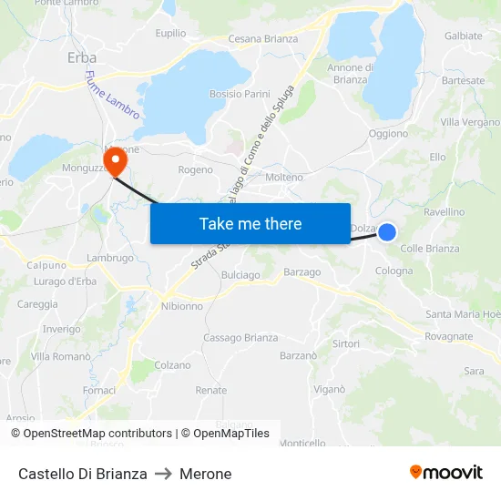 Castello Di Brianza to Merone map