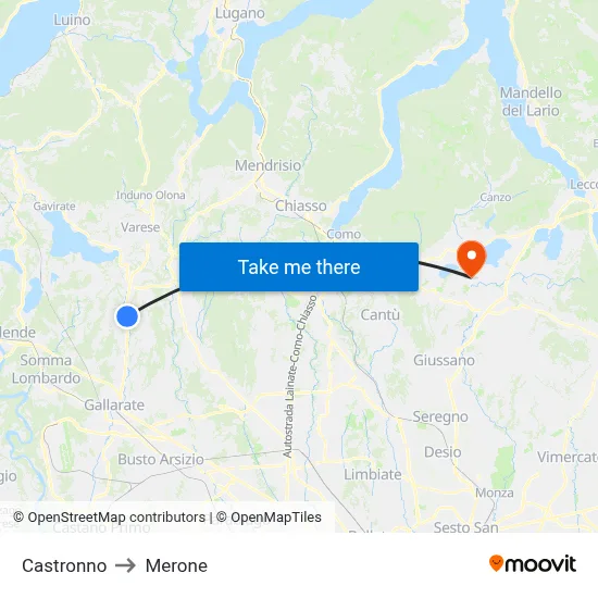 Castronno to Merone map
