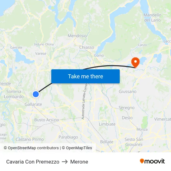 Cavaria Con Premezzo to Merone map