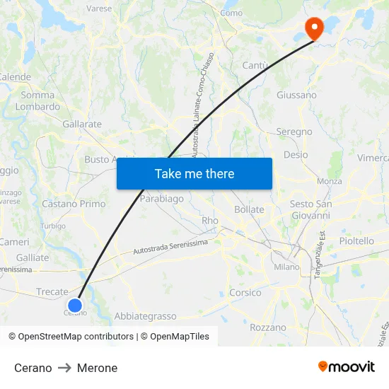 Cerano to Merone map