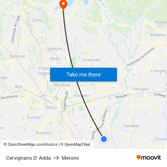 Cervignano d'Adda to Merone map