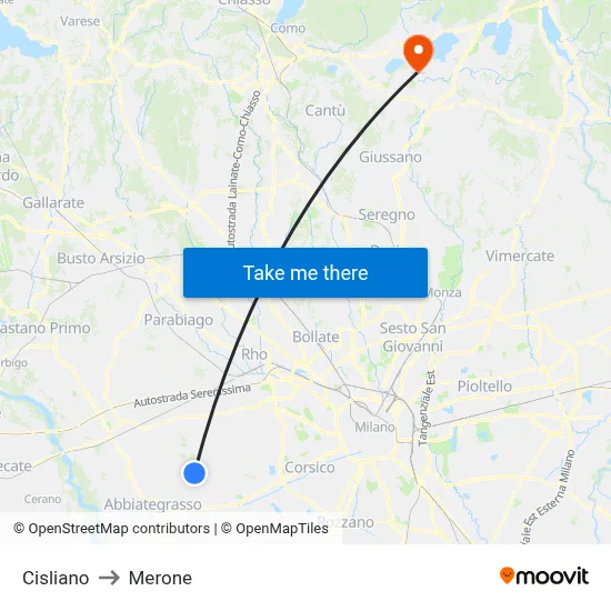 Cisliano to Merone map