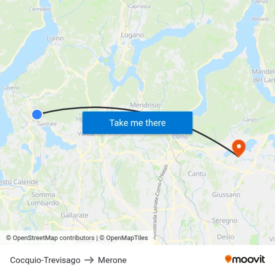 Cocquio-Trevisago to Merone map