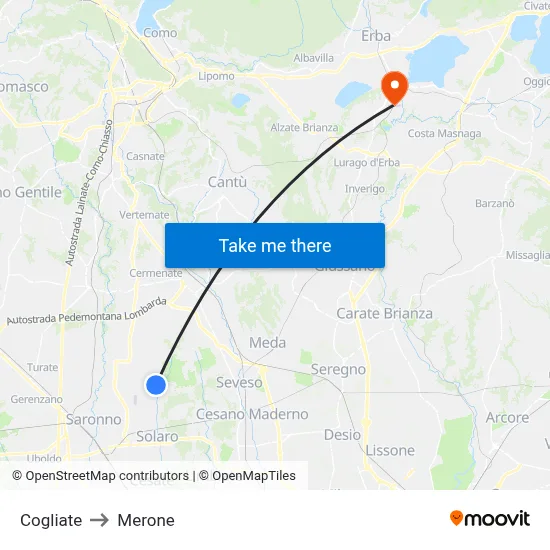 Cogliate to Merone map