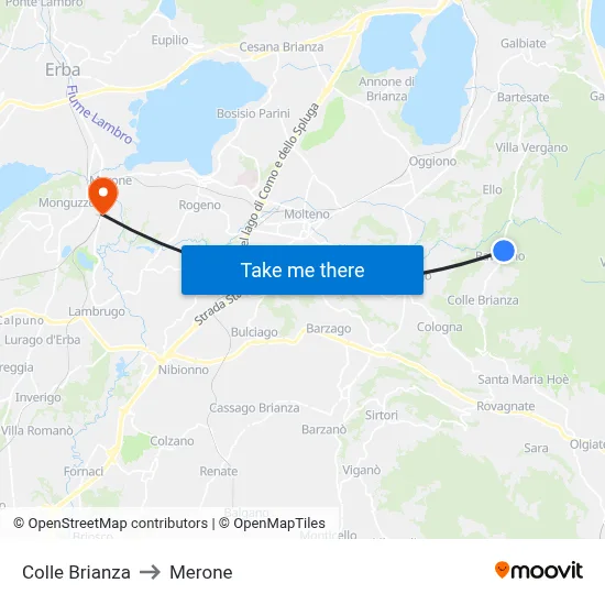 Colle Brianza to Merone map