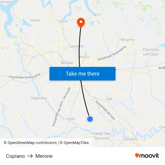Copiano to Merone map