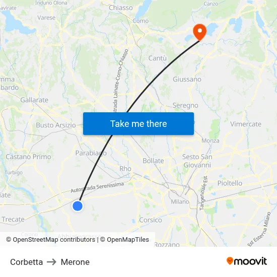 Corbetta to Merone map