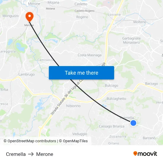 Cremella to Merone map