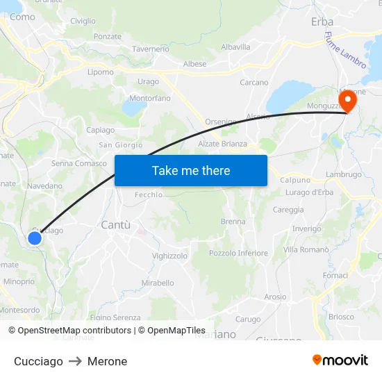 Cucciago to Merone map