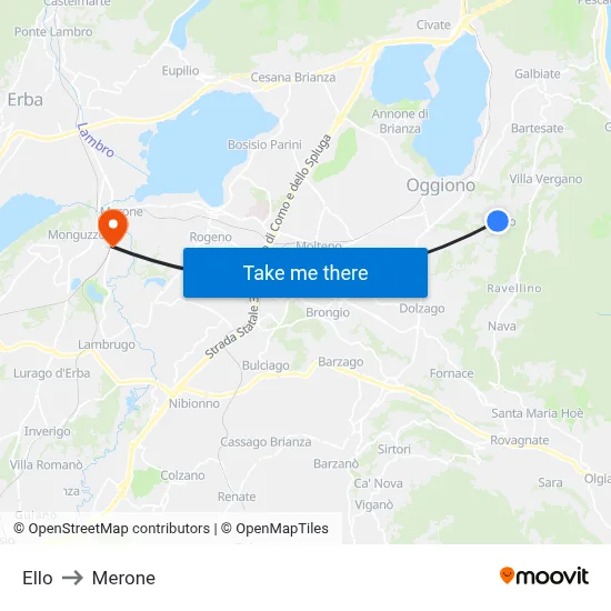 Ello to Merone map