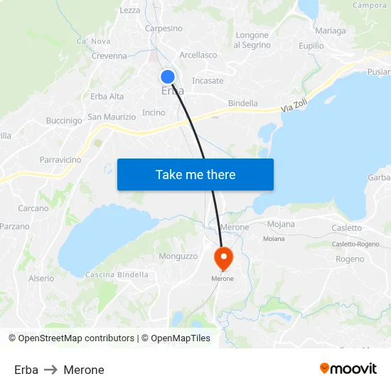 Erba to Merone map