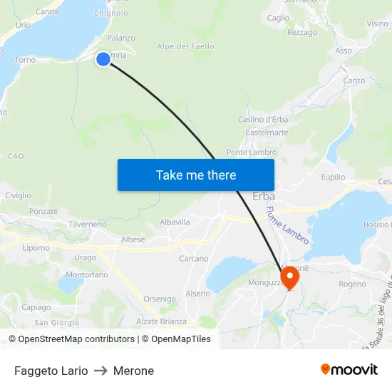 Faggeto Lario to Merone map