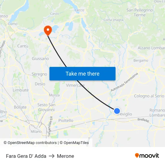Fara Gera D' Adda to Merone map