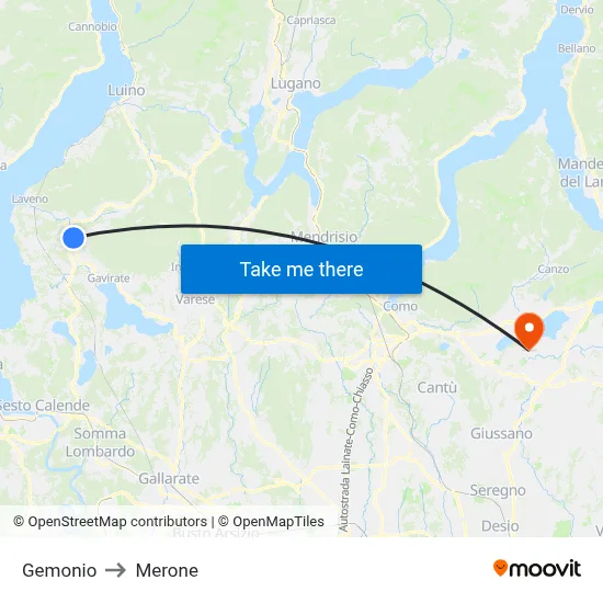 Gemonio to Merone map