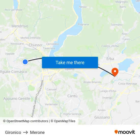 Gironico to Merone map