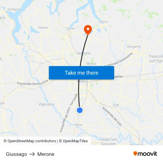 Giussago to Merone map
