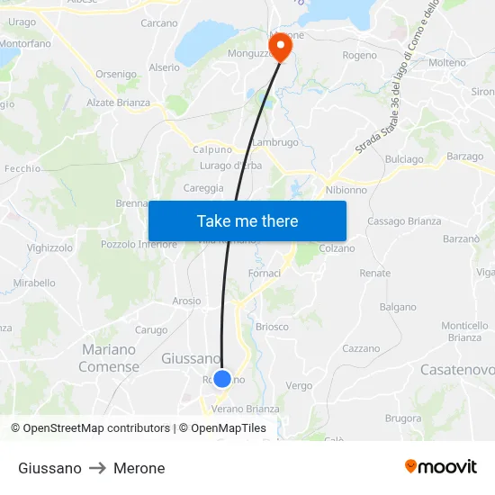 Giussano to Merone map