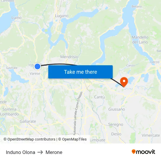 Induno Olona to Merone map