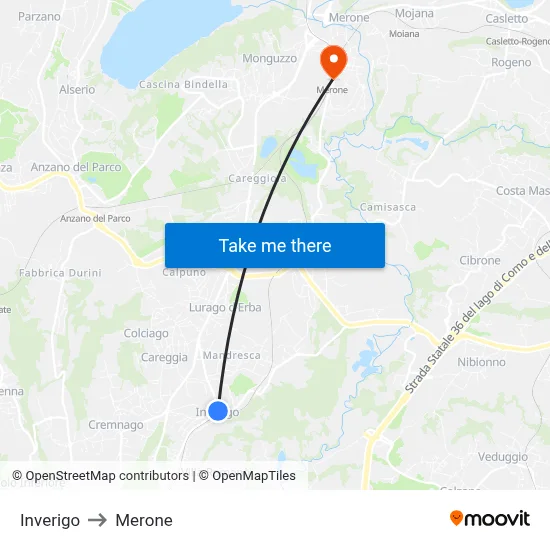Inverigo to Merone map