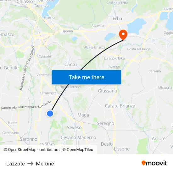 Lazzate to Merone map