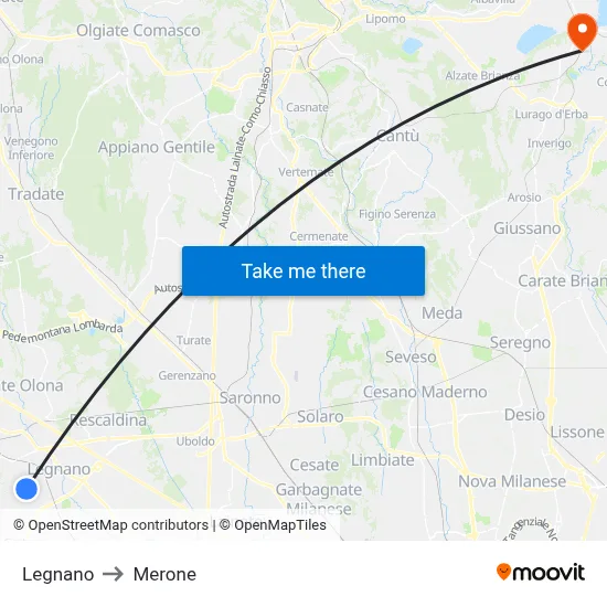 Legnano to Merone map