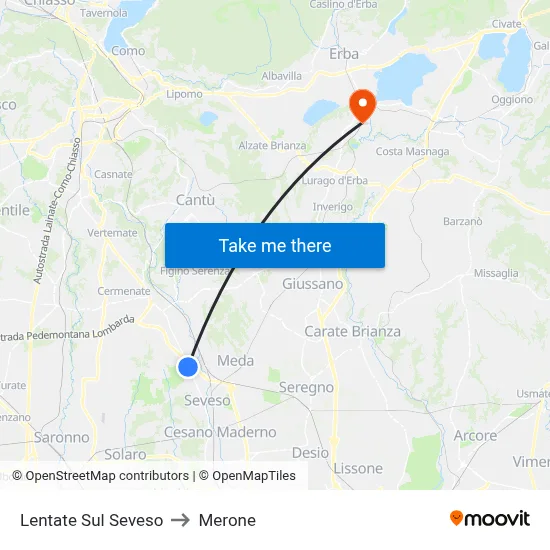 Lentate Sul Seveso to Merone map