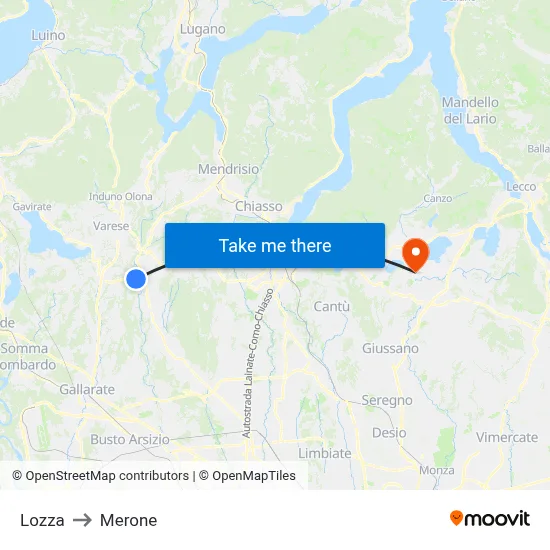 Lozza to Merone map