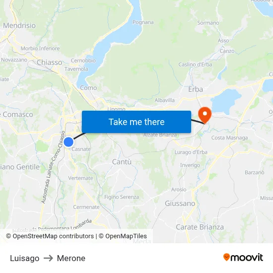Luisago to Merone map