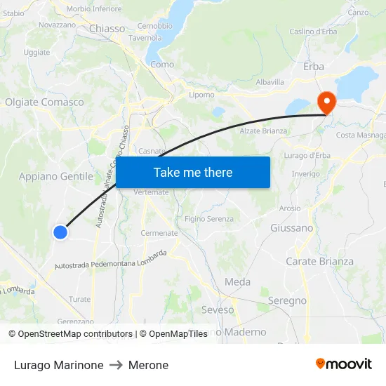 Lurago Marinone to Merone map
