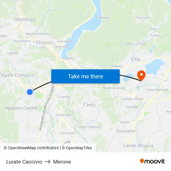 Lurate Caccivio to Merone map