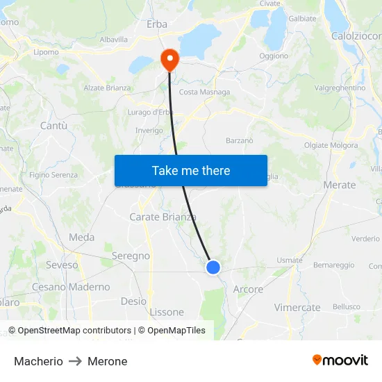 Macherio to Merone map