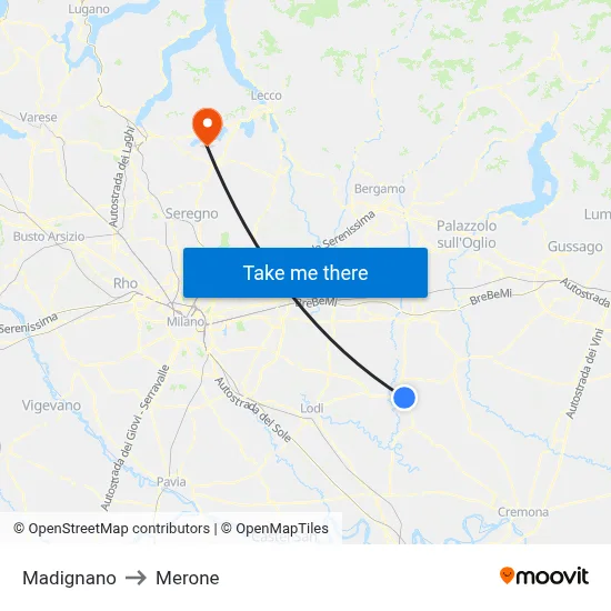 Madignano to Merone map