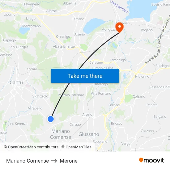 Mariano Comense to Merone map