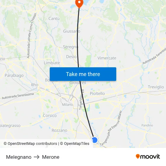 Melegnano to Merone map