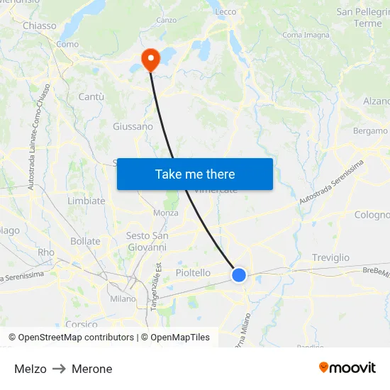 Melzo to Merone map