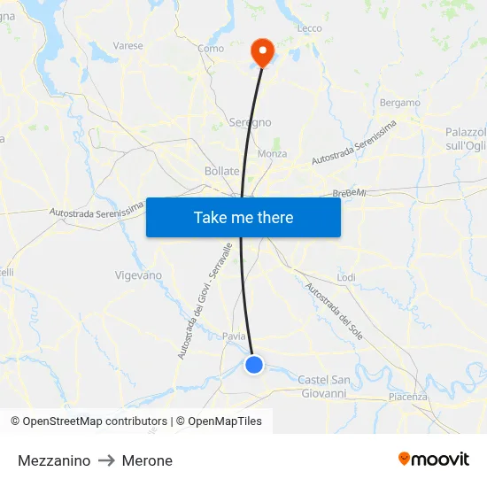 Mezzanino to Merone map
