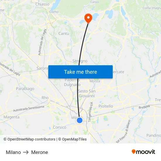 Milan to Merone map