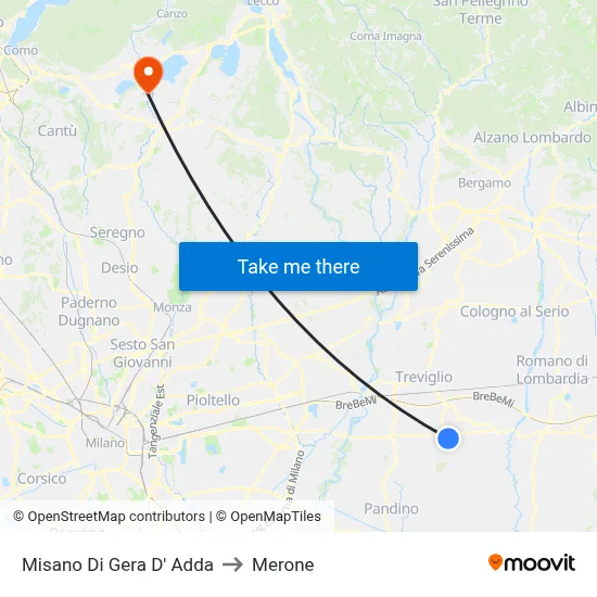 Misano di Gera d'Adda to Merone map