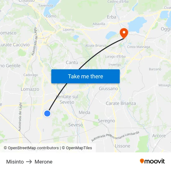 Misinto to Merone map
