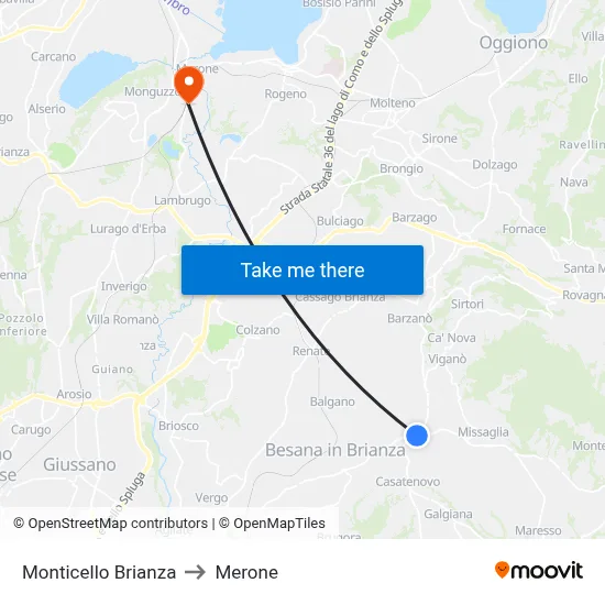 Monticello Brianza to Merone map